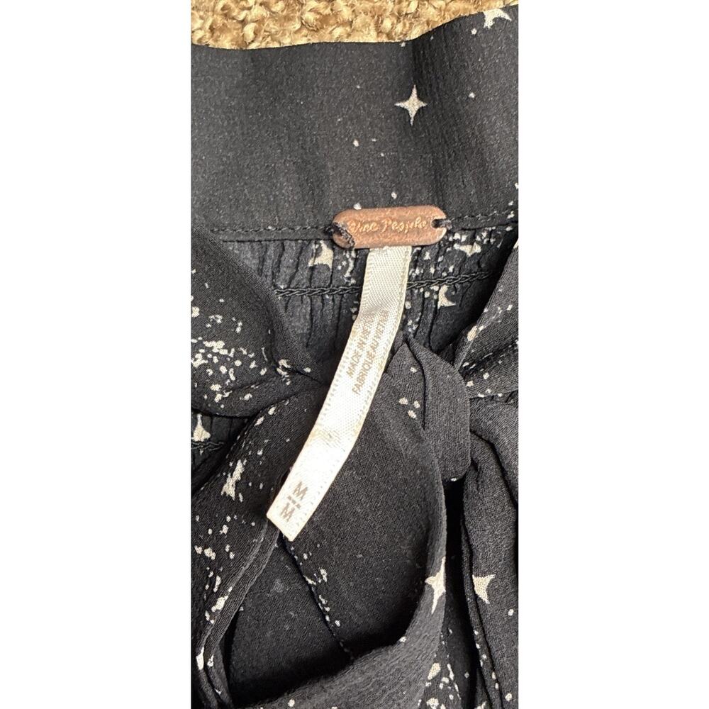 Free People Celestial Stars Align Printed Top Sheer Tie Neck Smocked Boho M - Picture 6 of 11